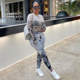Explosive style mesh printed blouse milk silk printed trousers two-piece suit