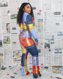 Winter European and American fashion women's independent station AliExpress printed casual jumpsuit