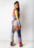 Winter European and American fashion women's independent station AliExpress printed casual jumpsuit