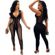 Fashion sexy deep v zipper sleeveless perspective bag hip jumpsuit winter new style