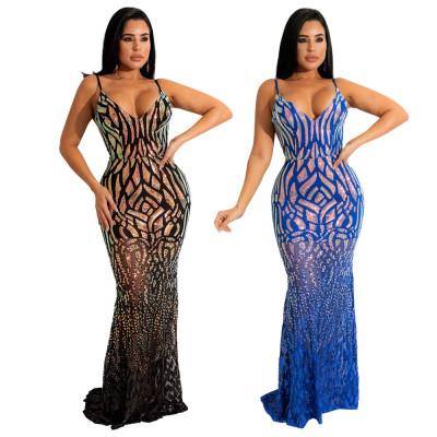 Fashion sexy sling V-neck leaky back sequined hip dress new