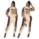 Fashion casual all-match heat transfer burnt flower suit jacket + pants two-piece suit