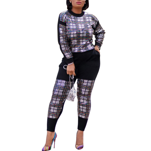 Fashion casual velvet sequin two-piece jacket + pants winter new style
