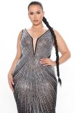 Fashion sexy sling V-neck perspective split hip dress new