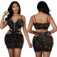 Sexy sling V-neck short top with fashionable bag hip A-line skirt female suit