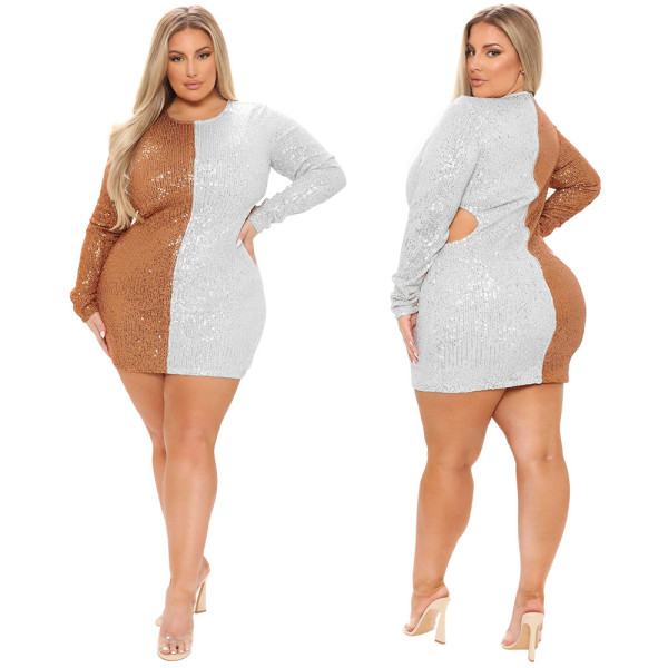 Large size fashion sexy hollow stitching color bag hip dress winter new style