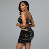 Sexy sling V-neck short top with fashionable bag hip A-line skirt female suit