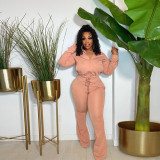 Two-piece fashion casual zipper strap solid color suit