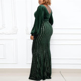 Fashion sexy party party host split ends large size sequin dress