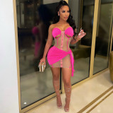 Sexy see-through tube top polyester mesh stitching straight tribute dress