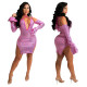 Sexy irregular buttocks sexy V-neck long-sleeved A-line short skirt women