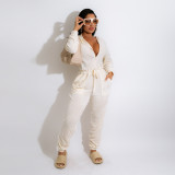 Fashion casual all-match V-neck strap velvet texture jumpsuit winter new style