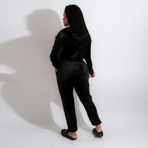 Fashion casual all-match V-neck strap velvet texture jumpsuit winter new style
