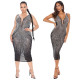 Fashion sexy sling V-neck perspective split hip dress new