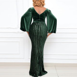 Fashion sexy party party host split ends large size sequin dress