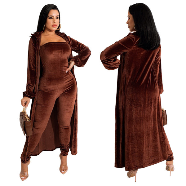 Fashion casual winter new two-piece jacket + jumpsuit without belt
