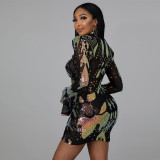 Fashion sexy hollow strap horn cuff bag hip sequin dress