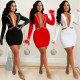 New sexy suit collar hot rhinestone bag hip A-line dress women