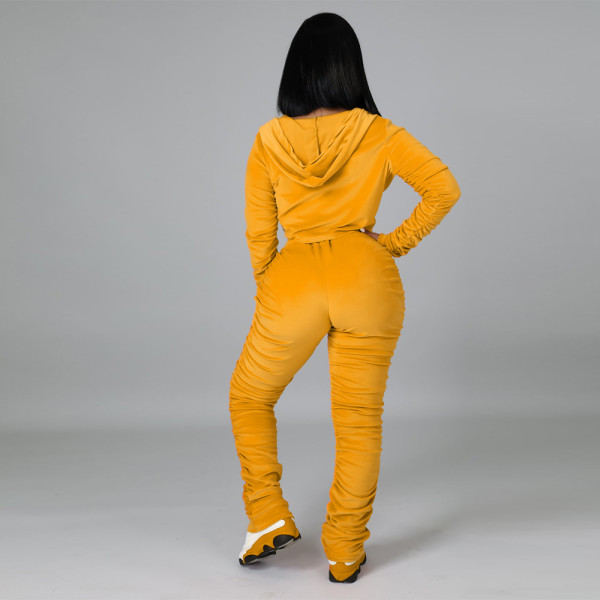Fashion casual zipper long hooded leggings suit two-piece winter new style