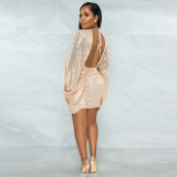 New Women's Irregular T-sleeve Dress Sexy Sequin Party Long Sleeve
