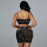 Sexy sling V-neck short top with fashionable bag hip A-line skirt female suit