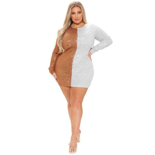 Large size fashion sexy hollow stitching color bag hip dress winter new style