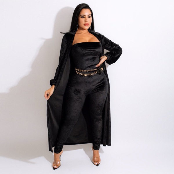 Fashion casual winter new two-piece jacket + jumpsuit without belt