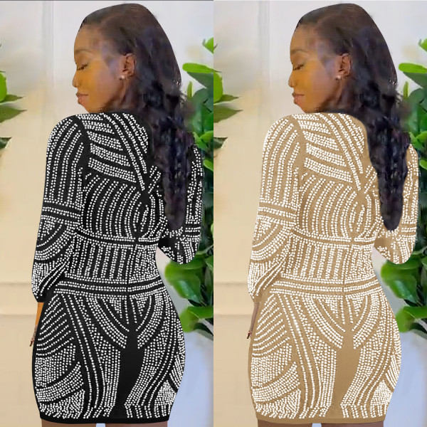Sexy Ladies Nightclub Round Neck Long Sleeve Midi Dress