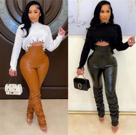 Fashion high waist PU leather pants INS style nightclub stretch leggings