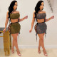 Fashion sexy women's hot drilling mesh see-through strap hollow short skirt two-piece suit