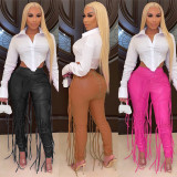 Casual PU trousers, leather rope, tight-fitting women's leather pants, winter new style