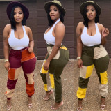 Fashion casual women's trousers, multi-color stitching, washed waist jeans, autumn and winter new style