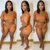 Ladies PU Leather Suit Waist Tethered Leather Pants Leather Two-piece Suit 2021 New
