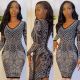 Hot rhinestone mesh sexy nightclub v-neck long-sleeved zipper midi dress