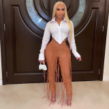 Casual PU trousers, leather rope, tight-fitting women's leather pants, winter new style