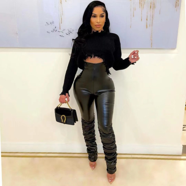 Fashion high waist PU leather pants INS style nightclub stretch leggings