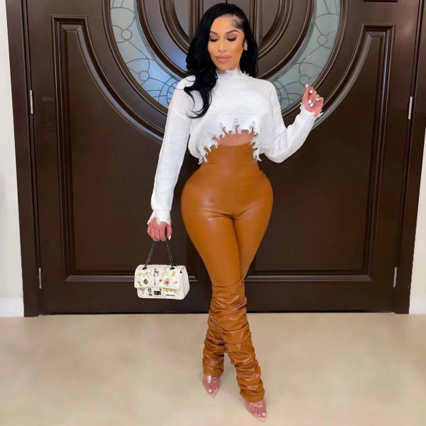 Fashion high waist PU leather pants INS style nightclub stretch leggings