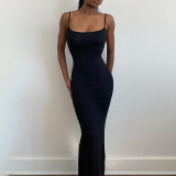 Women's 2021 autumn and winter new solid color stitching casual sleeveless high waist slim long dress