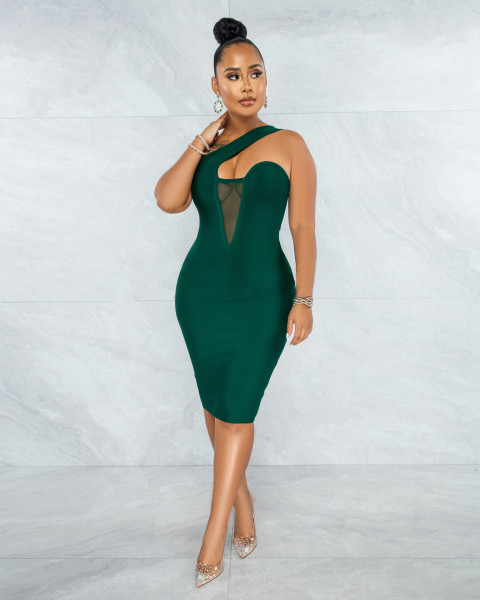 Sexy fashionable mesh stitching invisible zipper dress