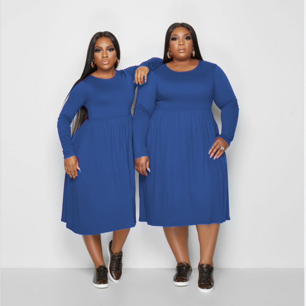 Pure color A-line hem casual fashion women's dress