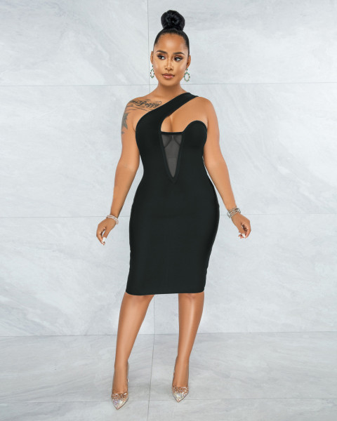 Sexy fashionable mesh stitching invisible zipper dress