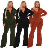 Plus size women's suit autumn and winter new frosted velvet solid color sexy two-piece women's clothing