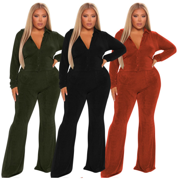 Plus size women's suit autumn and winter new frosted velvet solid color sexy two-piece women's clothing