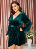 Sexy gold velvet temperament V-neck big hem strap plus size dress