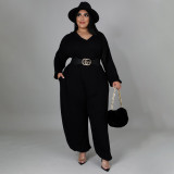 Women's wear round neck casual loose solid color sexy large size wide leg pants jumpsuit