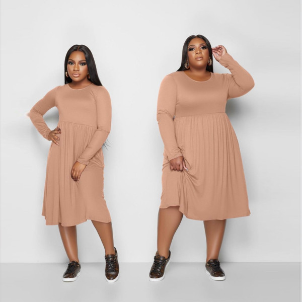 Pure color A-line hem casual fashion women's dress