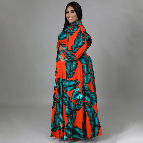 Sexy fashion digital printing fashion style big swing skirt plus size skirt suit
