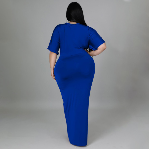 New fashion plus size women's sexy nightclub irregular long-sleeved V-neck dress
