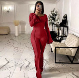 Women's sexy solid color pit strip horn two-piece suit