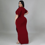 New fashion plus size women's sexy nightclub irregular long-sleeved V-neck dress